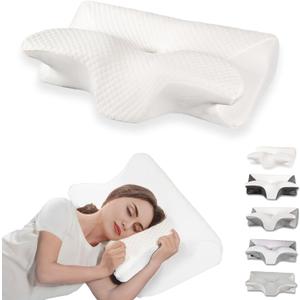 Cervical Pillow for Neck Pain Relief, Ergonomic Contour Orthopedic Pillow for Sleeping Shoulder Pain & Support, Cozy Memory Foam Neck Pillow with Pillowcase for Side Back Stomach Sleeper(White)