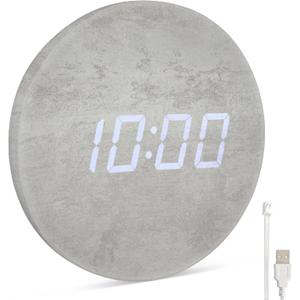 Minimalist LED Digital Wall Clock USB Powered | Grey Concrete Style | 12/24 Hour, Night Mode, Silent Clock | Room Decor for Kitchen, Living Room, Bedroom, Classroom, Office (9 in)