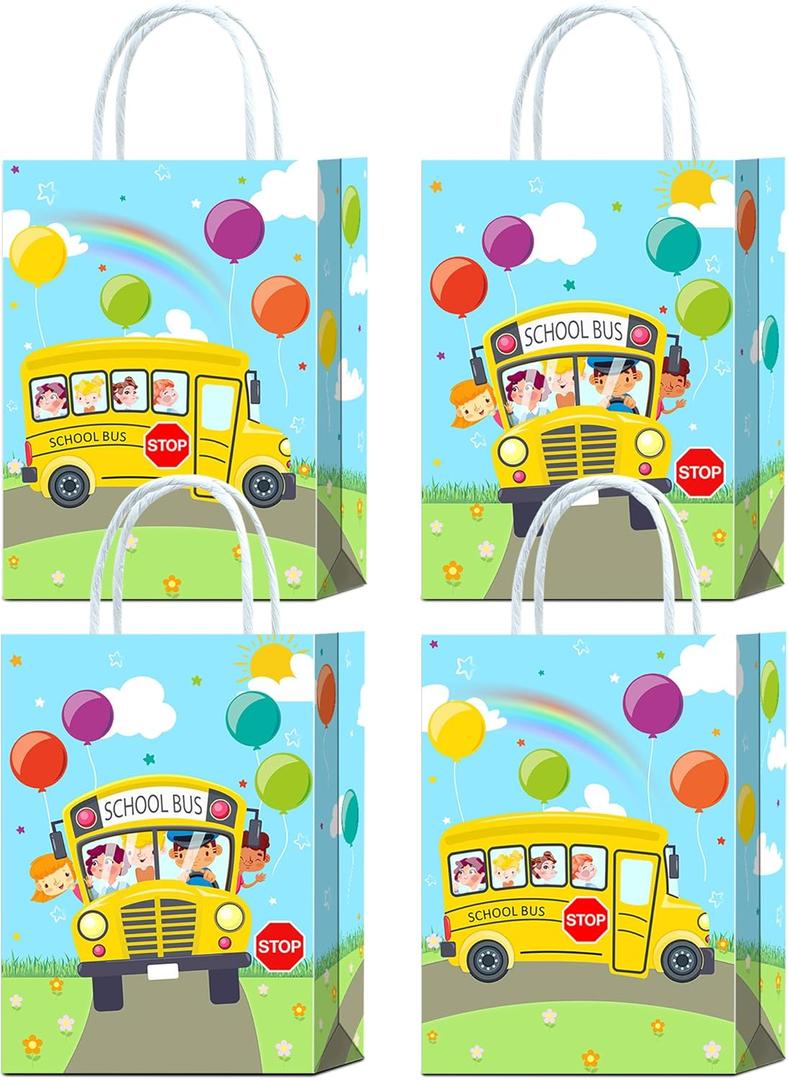 YanZonic 16Pcs School Bus Decorations Goodie Bags - Back to School Party Favor Bags for School Bus Birthday Party Decorations, School Bus Party Favors, Yellow