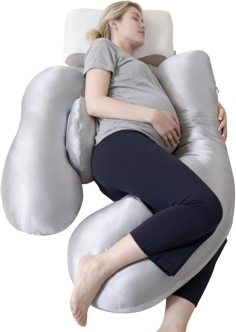 Pregnancy Pillows for Side Sleeping - Adjustable Belly & Back Support Pillow,H Shaped Full Body Maternity Pillow with Cooling Removable Cover, for Pregnant Women and Adults(Grey)