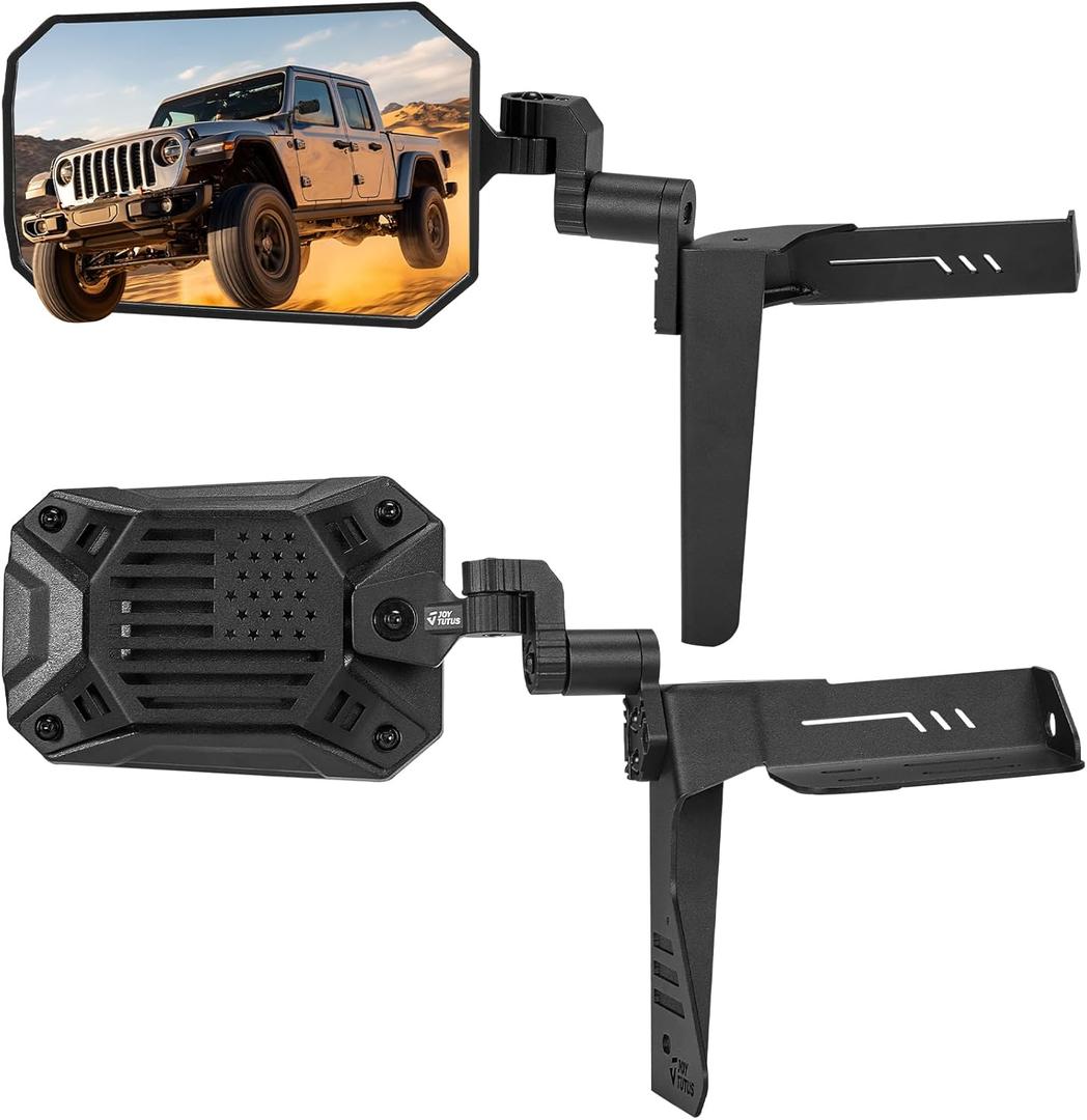 JOYTUTUS Mirrors Doors Off or Doors On Compatible with 2018-2026 Wrangler JL Gladiator JT, Side Mirrors with Bracket for Spot Light Action Camera Mount, Wider View No Vibrate & Wobble