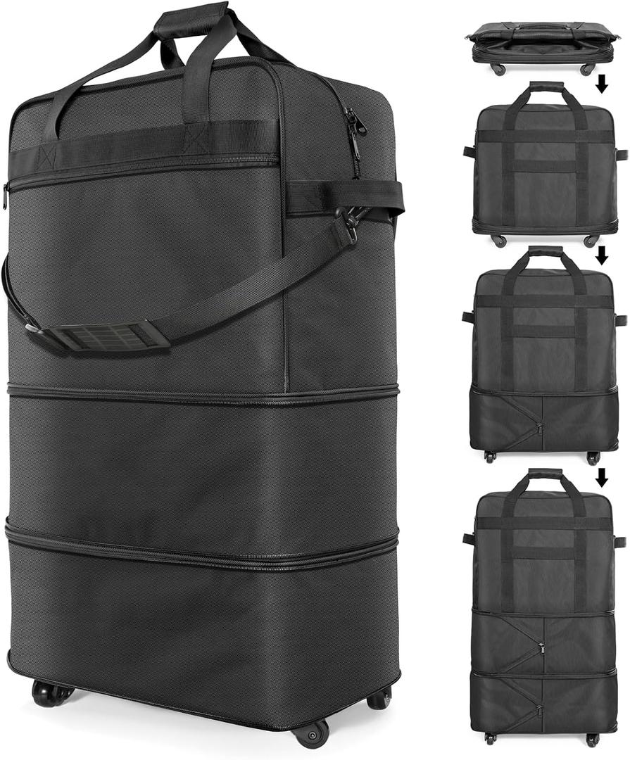 Suitcases with Wheels, Expandable Foldable Luggage Bag, Collapsible Rolling Travel Bag for Men Women, Lightweight Duffel Bag with Spinner Wheel (X Large)
