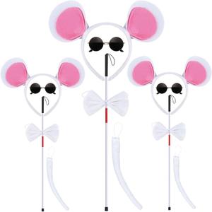 Mouse Costume Ears-Headband-Tail-Nose-Bow-Tie Accessories Set : Grey and Pink Ears Headband and Tail