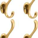 khtumeware 4 Pack Brushed Gold Coat Hooks Wall Mount Heavy Duty Utility Retro Double Hooks for Hanging Coats,Hat, Towel, Key, Robe, Scarf, Bag, Cap (Brushed Gold)