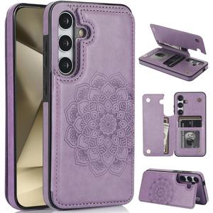 NKECXKJ Design for Galaxy S24 5G Case with Credit Card Holder Slot PU Leather Wallet Phone Cases Stand Kickstand Durable Shockproof Protective Cover for Samsung S 24 Women Men 6.1 inch Purple