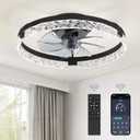 LEDIARY 20 Inch Low Profile Ceiling Fans with Lights and Remote, Fandelier Ceiling Fan Flush Mount, 3000K-6000K Dimmable LED Fan Light, Black Modern Ceiling Fans with Lights for Bedroom