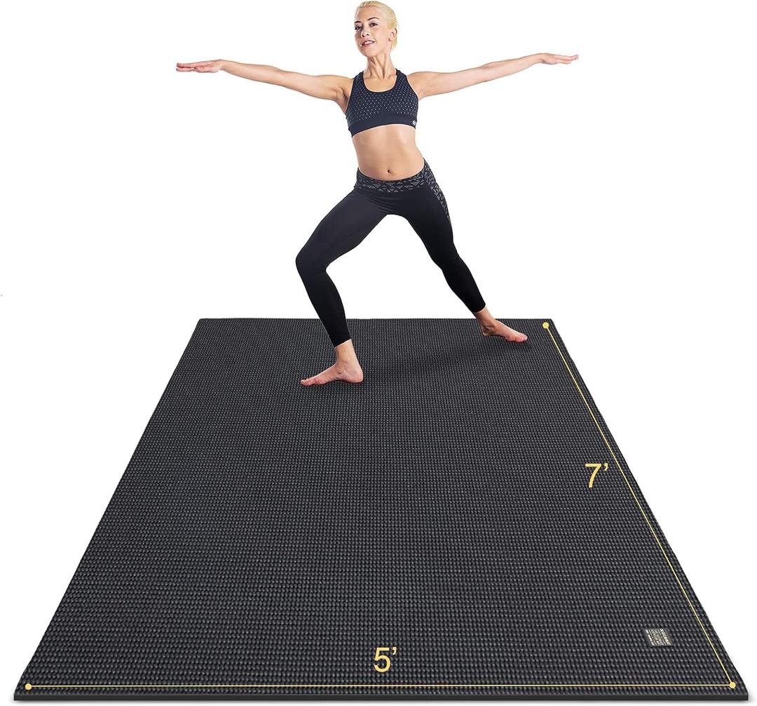 GXMMAT Large Yoga Mat 7'x5'(9mm), Extra Thick Workout Mats for Home Gym Flooring,Ultra Comfortable Non-Slip Quick Resilient Barefoot Wide Exercise Mat for Pilates,Stretching,Meditation