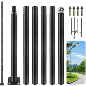 Street Light Pole 20Ft Tall, Outdoor Solar Street Lamp Post with Base,Sub-Assembly of Street Light Poles for Backyard, Street, Patio,Park,Parking,Walkway (20FT Black 114+76mm)
