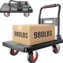 Upgraded Foldable Push Cart Dolly | 980 lbs. Capacity Moving Platform Hand Truck | Heavy Duty Space Saving Collapsible | 5 TPR 360-Degree Silent Wheels | 2 Swivel Wheels and 2 Rigid Wheels