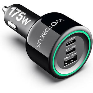 WOTOBEUS 175W USB C Car Charger Adapter with Dynamic LED Display: PD 3.0 100W & PPS 45W QC5 - Super Fast Charging for iPhone 16 15 MacBook iPad Pro Air Galaxy S25/S24/S23 Ultra Pixel Type-C Laptops