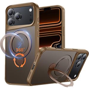 Compatible with iPhone 17 Pro Max Case, with 360 Magnetic Stand [Compatible with MagSafe] [Military Drop Protection] Shockproof Translucent Matte Case for 17 Pro Max 6.9", Desert Titanium