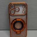 Changjia Magnetic Kickstand Glitter Case for iPhone 17 Pro, [Compatible with Magsafe] Cute Luxury Bling Sparkly Diamond Rhinestones with Camera Lens Protector Women Girls Case for iPhone 17 Pro,Orange (Oranage)