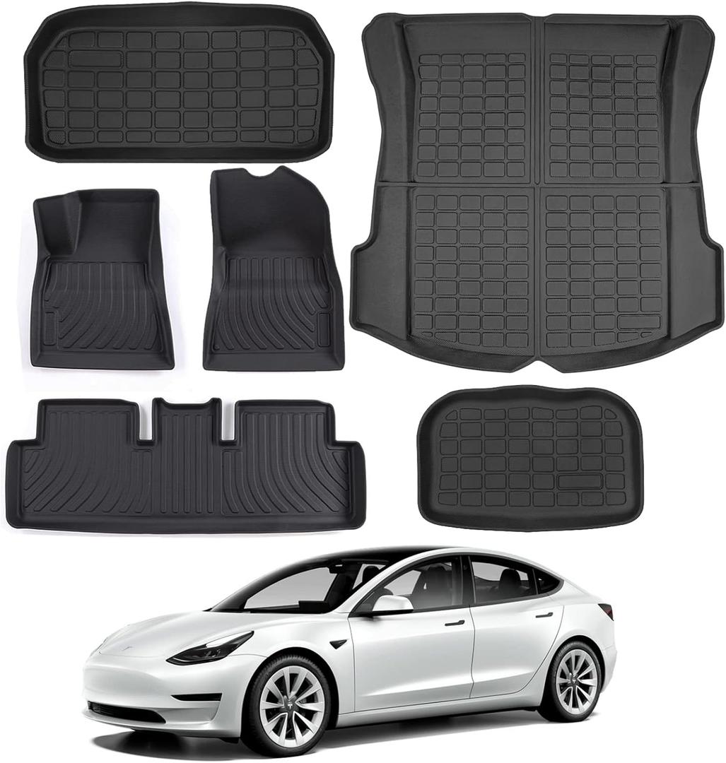 KIKIMO for Tesla Model 3 Floor Mats, for Tesla Model 3 Accessories, All Weather Floor Mat Front Rear Cargo Liner Mat, Waterproof Anti-Slip Floor Mat Custom Fit for Tesla(2017-2023)