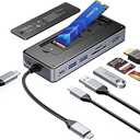 ORICO USBC Hub with M.2 SSD Enclosure, 8in1 USB C Docking Station Fits M.2 NVMe/SATA SSD, 10Gbps, 4K@60Hz HDMI, 100W PD, SD/TF Card Reader  OM28P
