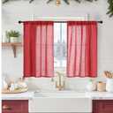 BGment Red Linen Kitchen Curtains Window Over Sink, Short Semi Sheer Drapes with Rod Pocket Lightweight for Cafe Bathroom Windows, 2 Panels Set, Each 30 Inch Wide