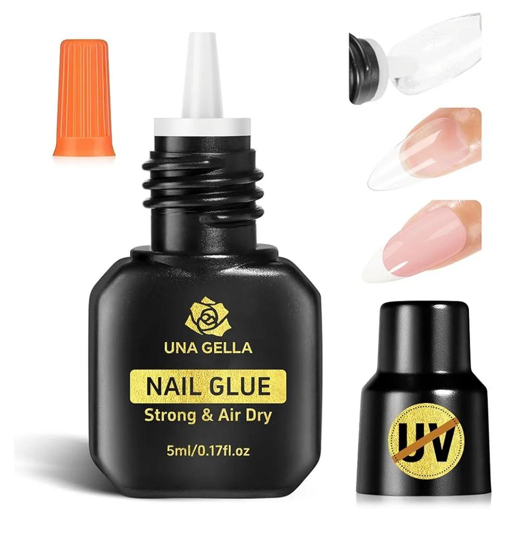 UNA GELLA Quick Drying Super Nail Glue for Press On Nails, Acrylic Nails & Nail Tips No Lamp Need Press On Nails Glue Drip Use with Opener（5ML） Long Lasting for DIY Nail Art