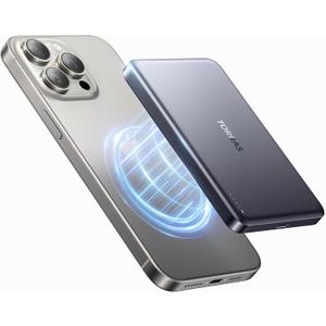TORRAS MiniMag Power Bank,Ultra-Slim 10,000mAh Magnetic Wireless Portable Charger, 22.5W Fast Charging Battery Pack with USB-C Cable Designed for iPhone 16 Pro Max/16 Pro/16/15/14/13/12, Glacier Gray