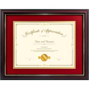 Red Diploma Frames 11x14 with Mat - Certificate Frame 8.5x11 Inch with Mat - 11x14 Inch Without Mat - For Document/Photo(Double Mat - Red with Gold Rim