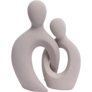 Quoowiit Ceramic Couple Sculptures for Home Decor, Abstract Lover Statue for Shelf, Office, Living Room, Bedroom Decorations - Anniversary, Valentine's Day, Birthday Gift (Grey)