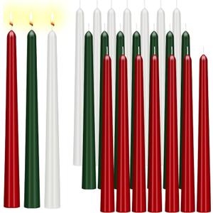 MTLEE 24 Pcs Christmas Candles 10 Inch Taper Candles Dripless Unscented Smokeless Green and White Red Candlesticks for Wedding Christmas Holiday Dinner Home Decor, 9 Hr Burn