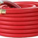 Guitrees 50FT 3/4 Heavy Duty Rubber Garden Hose - 300psi Working, 1000psi Burst - Hot/Cold Water - Five-Layered Braiding for Durability - Versatile for Gardening, Agriculture, Construction(Red)