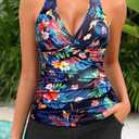 Women Tankini Swimsuit with Shorts - Halter Two Piece Swimsuit with Pocket Tummy Control Bathing Suit 2025 Swimwear (Black, XL)