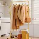 Sakugi Clothes Rack - Metal Coat Rack with Bottom Shelf, Portable Wardrobe Rack with 6 Side Rods, Rolling Clothing Rack for Hanging Clothes for Bedroom or Laundry Room (Gold, 28.7 x 17 x 59.4)