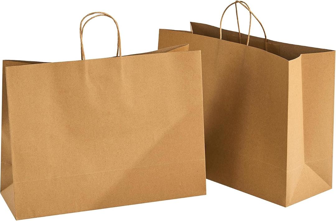 RACETOP Large Brown Paper Bags with Handles Bulk 100Pcs 16x6x12 Inch Gift Bags Bulk, Brown Kraft Paper Bags for Retail, Party, Shopping, Christmas, Favor, 1 count