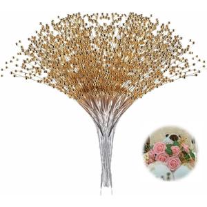 XINHUIDALSQ 100Pcs Pearl Bouquet Party Decoration Pearl String Beaded Garland 4mm Beads Garlands for Christmas Decoration Wedding Mother's Day Party Decoration, Christmas Floral Picks(Gold)