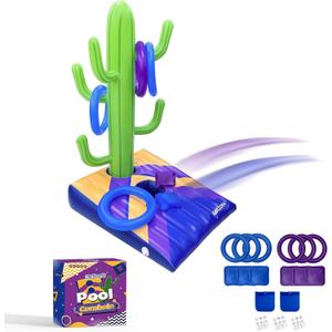 Nattork Pool Games- Pool Cornhole & Ring Toss Games 2in1 for Adult and Family- 6 Bean Bags with Anchor Bags for Poolside & Backyard- Inflatable Portable Summer Party Swim Ring Game (Amber Violet)