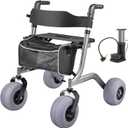 Beach Wheelchair with Balloon Tires, Lightweight Aluminum Folding Wheelchair for Soft Sand, Portable Beach Chair with Wheels for Outdoor (Large Size)