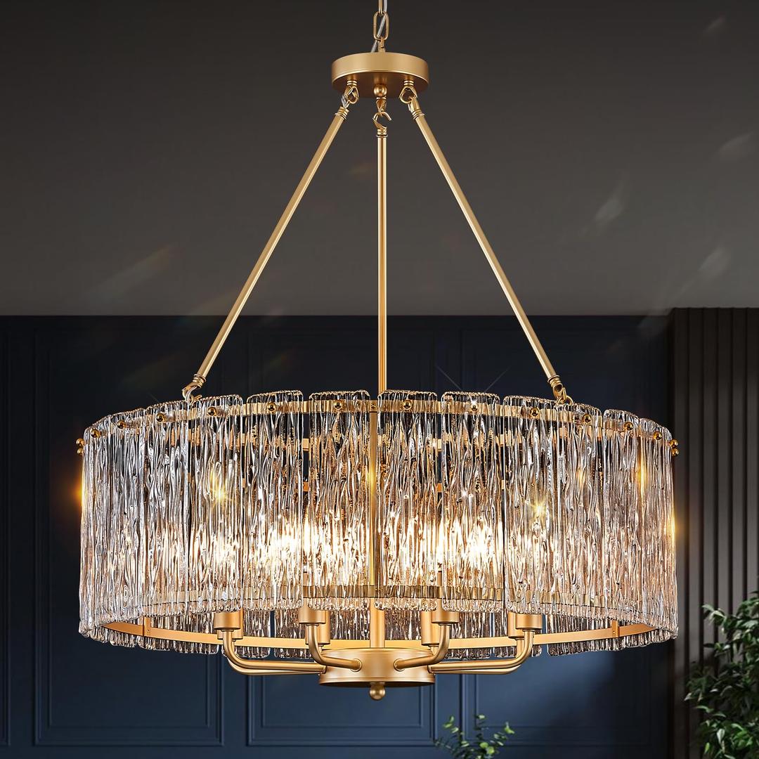CATINER Modern 24.4" Crystal Glass Chandelier 8-Light Gold Chandeliers