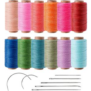 0.55mm Bonded Round Waxed Polyester Thread 76 Yards Each, 12 Rainbow Color Wax Coated String Thin Cord for Micro Macrame, Bracelets Braided, Leather Sewing, Stitching, Beading and Bookbinding