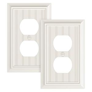 2-Pack Classic Beadboard Duplex Outlet Cover Plate, Decorative Light Almond Switch Plates and Outlet Covers, Natural Bamboo Fiber Wall Plates for Electrical Outlets, 1 Gang Receptacle Cover