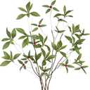 CISDUEO 3 Pcs Artificial Greenery Stems Branches for Vases Faux Branches with Leaves and Mini Red Berries 33" Fake Ficus Twigs for Office Wedding Shop Tall Vase Fillers Table Centerpieces Decoration