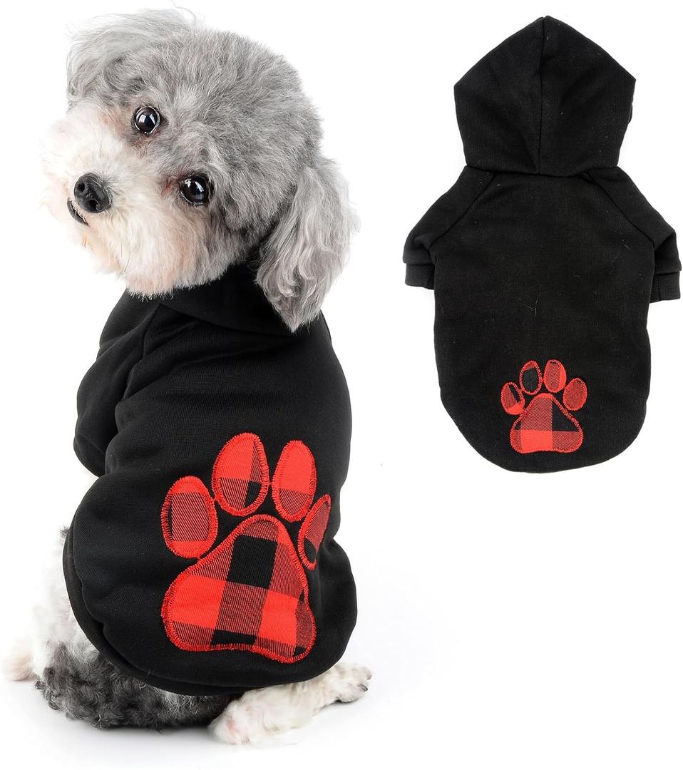 Ranphy Dog Hoodie Fleece Pet Sweater for Small Medium Large Dogs Puppy Sweatshirt with Buffalo Plaid Paw Heart Pattern Cozy Spring Autumn Winter Outfit Cat Apparel (3XL)