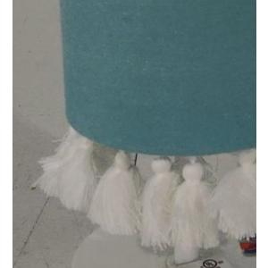 WHITE STEEL FINISH TEAL FABRIC SHADE WITH TASSELS 13.75"