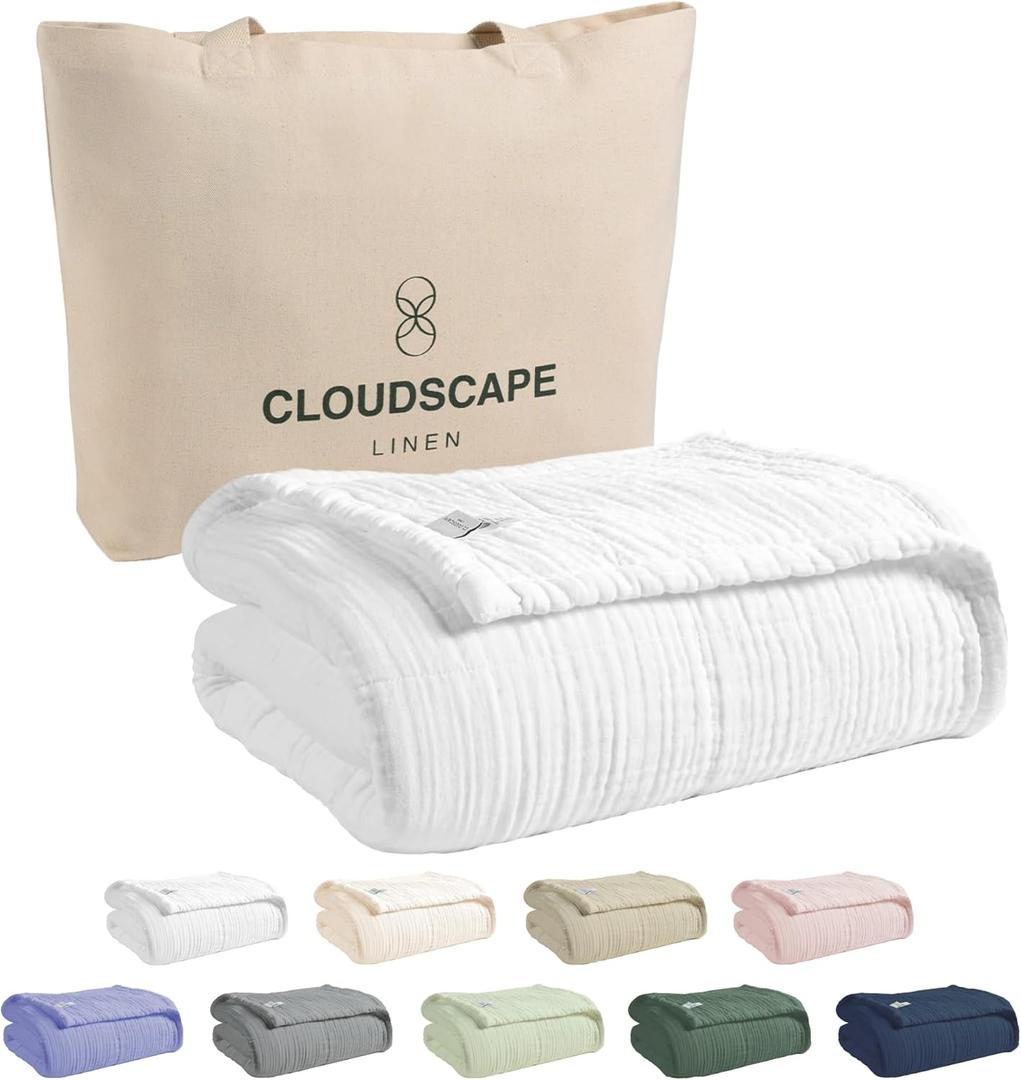 CLOUDSCAPE 8 Layer Muslin Blanket for Adults, 100% Cotton Gauze Layering Summer Blanket King Size, 92"x108" Fits Upto Cal King Bed - Heavy Weight, Breathable, All Season Soft Bedding - White