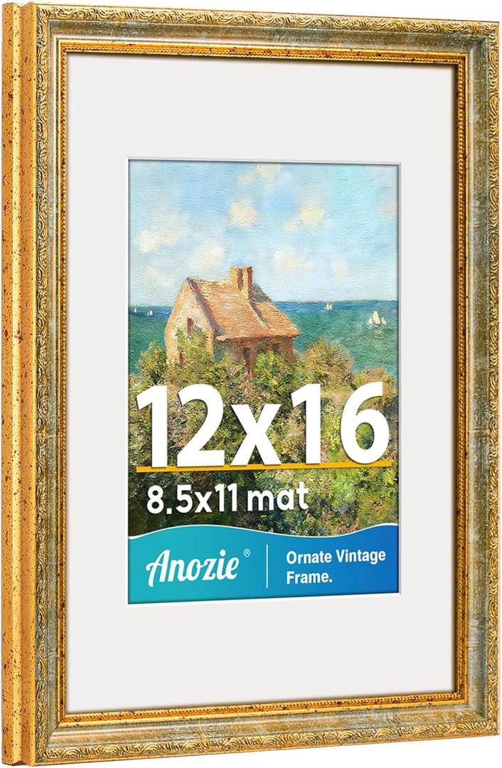 Vintage 12x16 Picture Frame,Antique Gold Photo Frames with Plexiglass Front,Ornate Picture Frames Display 8.5x11 with Mat or 12x16 Frame Without, Wall Dcor,1 Pack,Silver