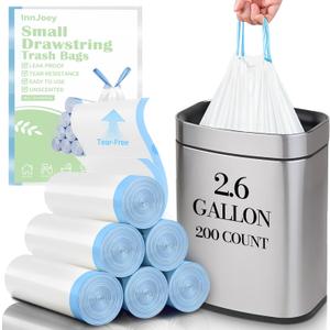200 Count Small Trash Bags for 2.6-Gallon (10 L) Trash Cans,Thick Pre-separated Garbage Bags,Mini Wastebasket can Liners for Bathroom Bedroom Office(White)