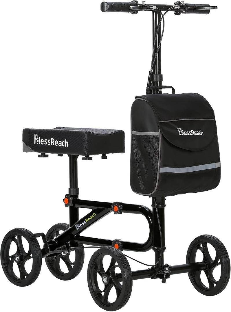 BlessReach Lightweight Knee Scooter for Adults for Foot Injuries,Knee Pad
300lbs Foldable Leg Knee Scooter, 8'' Rubber Wheels, Dual Brake, Adjustable Height, Crutch Alternative for Ankle, Black