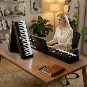 TERENCE V30 Portable Digital Piano 88 Key Weighted Keyboard Built-In 1800mAh Rechargeable Battery,Foldable Piano Keyboard with 2X5W Speakers,Music Stand,Sustain Pedal and Headphone for Beginners,Black, 24.2 x 8.5 x 5.1 inches