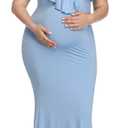 YnimioAOX Maternity Long Dress Ruffles Elegant Maxi Photography Dress Stretchy Slim Gowns for Photoshoot, X-Large, A-Light Blue