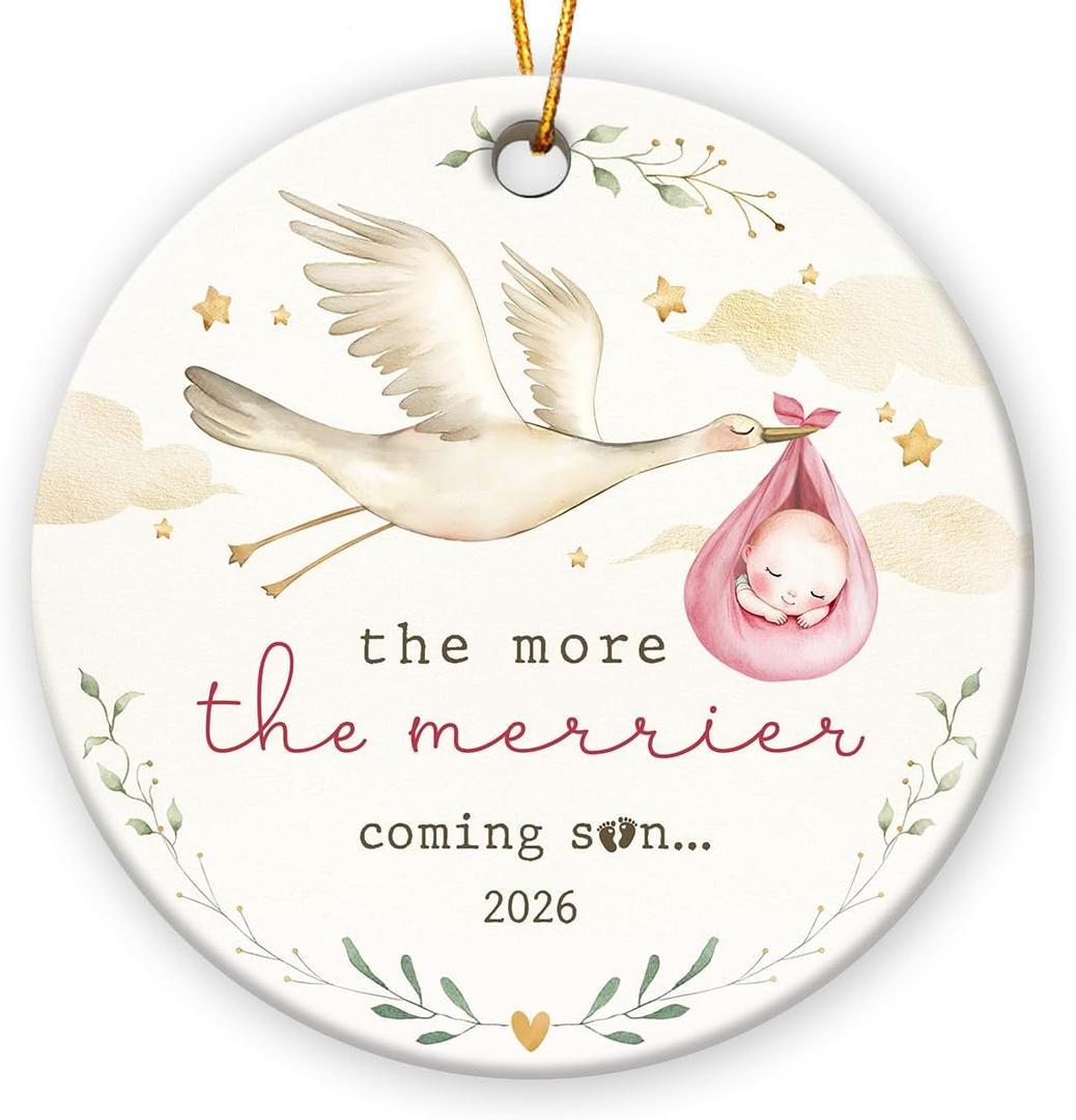 Baby Coming Soon Ornament 2026 - Pregnancy Christmas Ornament, Christmas Pregnancy Announcement Gifts for Family, Husband, Grandparents - Expecting Baby Mom Dad Ceramic Ornament Xmas Gifts