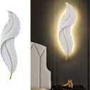 Modern Wall Mount Light LED Dimmable Wall Sconce Lighting White Elegant Feather Design 3000k-6000k LED Wall Lamp for Bedroom Living Room Hallway (1-Pack)