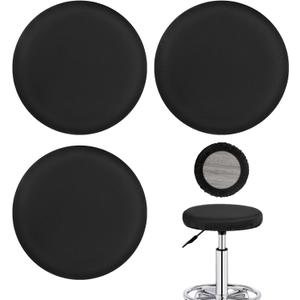 3 Pcs Round Bar Stool Covers, Elastic Seat Protector, 11-15 Inch Diameter, Black