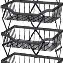 Fruit Basket for Kitchen 4 Tier Stackable Fruit Vegetable Storage Baskets with Wheels Metal Wire Storage Basket Organizer Cart for Kitchen Livingroom Diningroom Office, Black