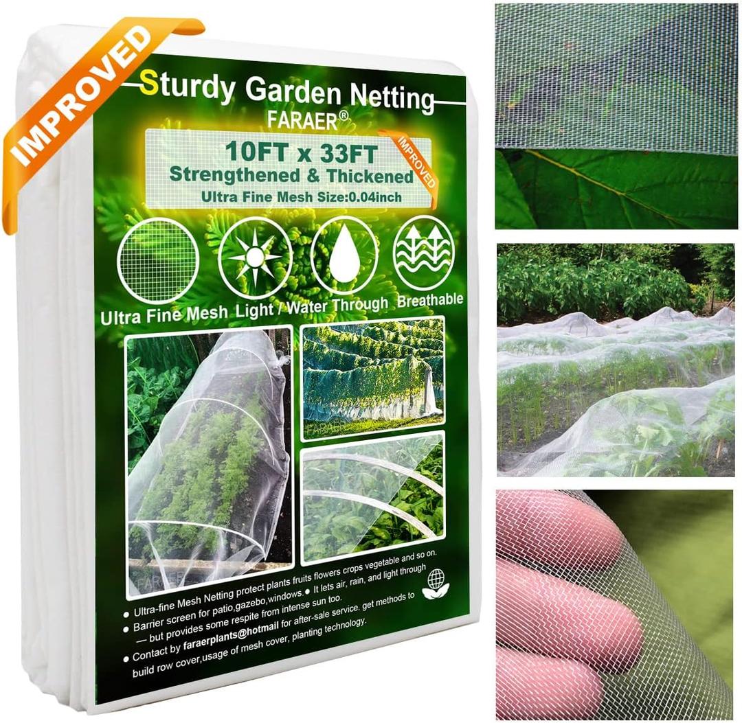 Garden Pest Barrier Netting, Thickened Mesh Net Bugs Out Plant Covers 10x33Ft Ultra Fine Protection Netting for Vegetable Plants Fruit Flowers Greenhouse Row Cover Raised Bed Insect Barrier Screen Net (White)