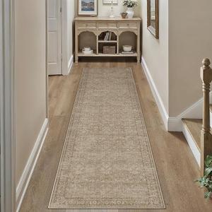 2x8 Light Brown Area Rug Runners for Hallways Washable Vintage Distressed Carpet Low Pile Non Slip Indoor Retro Soft Long Accent Rug Bedroom Kitchen Bathroom Laundry Dining Living Room
