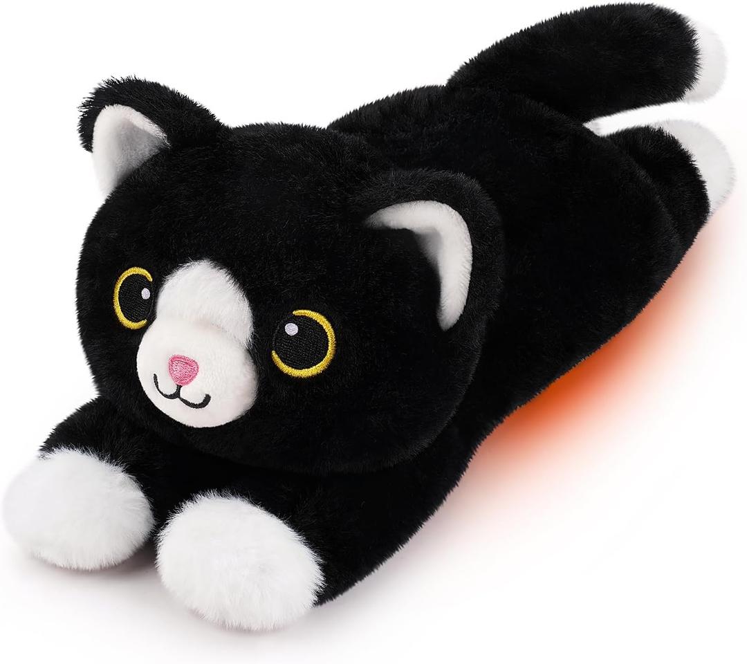 Microwavable Heating Pad Stuffed Animal for Period Cramps-Weighted Cat Plush,1lb Heatable & Coolable Cat Stuffed Animals,Kawaii Black Cats Plush Toy Birthday&Valentines Gifts for Adult